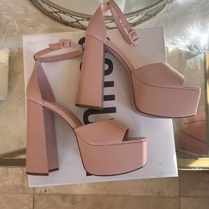 Schutz "Elsie/Lenne" Pink Napa Leather Heel Sandal, 8.5